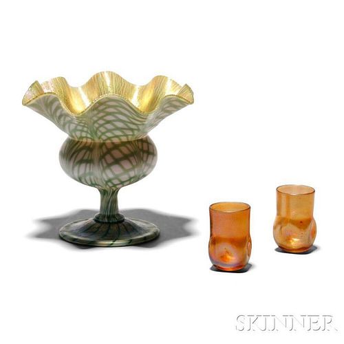 Quezal Vase and Two Tiffany Toothpick Holders