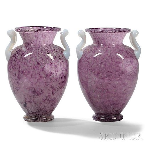 Pair of Steuben Rose Clutha Glass Vases Attributed to Frederick Carder