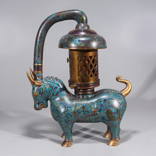 Chinese CloisonneMetalwork Bull Lamp