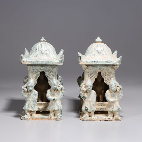 Pair of Chinese Han Dynasty Style Glazed Procession Groups