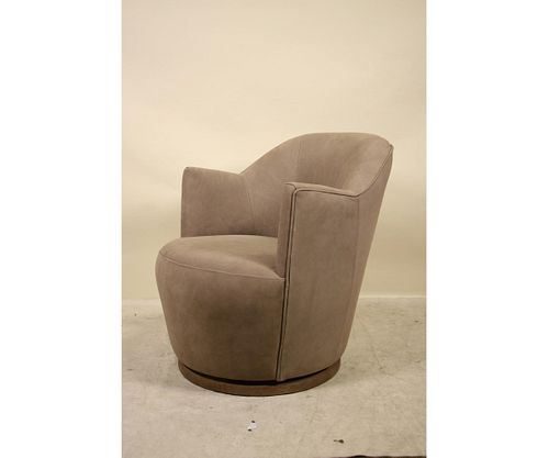 GRAY SUEDE SWIVEL TUB CHAIR