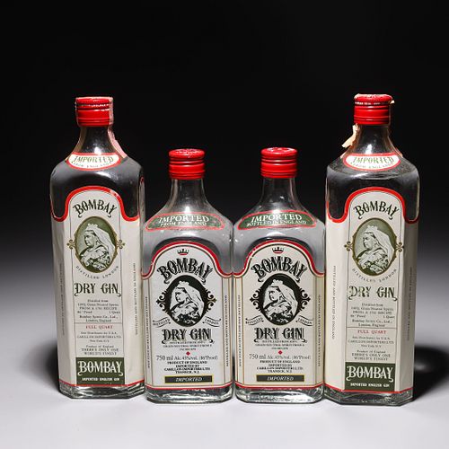 Group of 4 Vintage Bombay Dry Gin Bottles