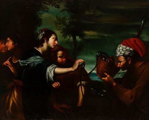 Italian school; 18th century. 
"Rebecca and Eliezer at the well". 
Oil on canvas. Relined.