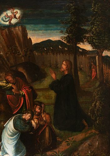 Hispano-Flemish school; first third of the 16th century. 
"Prayer in the Garden". 
Oil on panel.