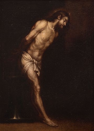 Spanish School, XVII century. 
"Christ tied to the column". 
Oil on canvas.