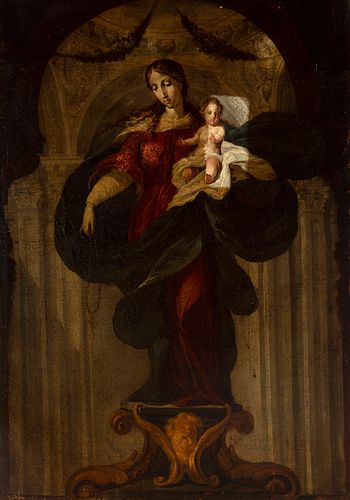 Madrid School of the third quarter of the seventeenth century. 
"Virgin of the Rosary". 
Oil on canvas in its original canvas.