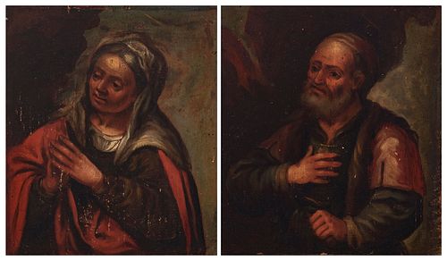 Granada School of the first third of the eighteenth century. 
"St. Joachim and St. Anne". 
Oil on panel.