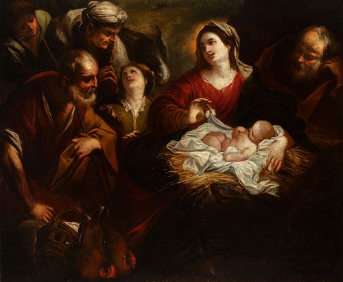 Attributed to VALERIO CASTELLO (Genoa, 1624-1659). 
"Adoration of the shepherds". 
Oil on canvas. Relined.