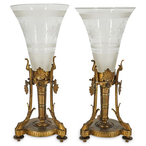 Pair of Dore Bronze & Crystal Vases