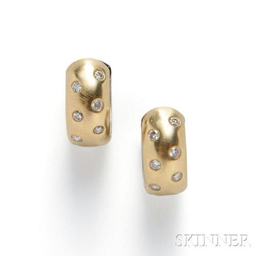 14kt Bicolor Gold and Diamond Reversible "Huggie" Earclips