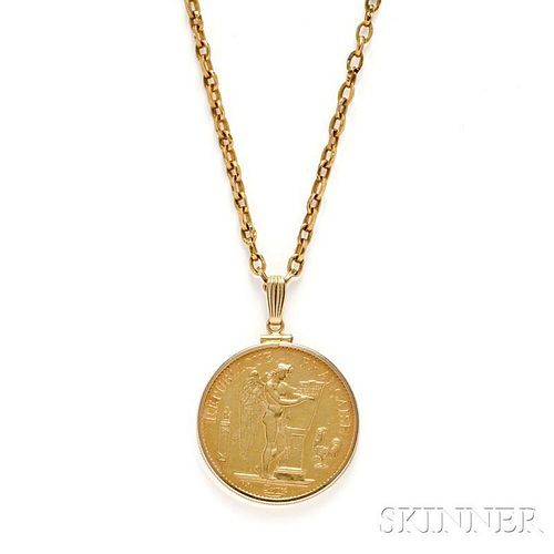 French Gold Coin Pendant Necklace