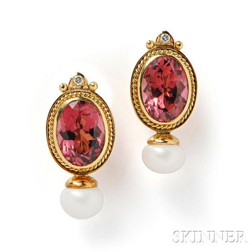 18kt Gold and Pink Tourmaline Earclips