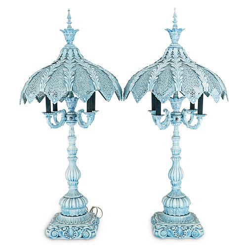 Pair of Italian Turquoise Candelabra Lamps