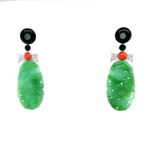 18k Jade Jadeite Diamond Emerald Earrings
