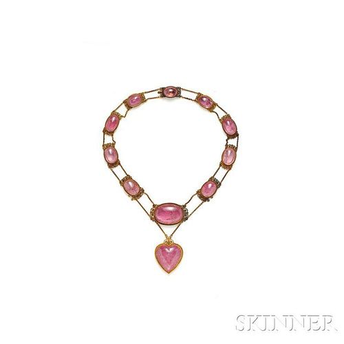Antique 14kt Gold and Pink Tourmaline Necklace
