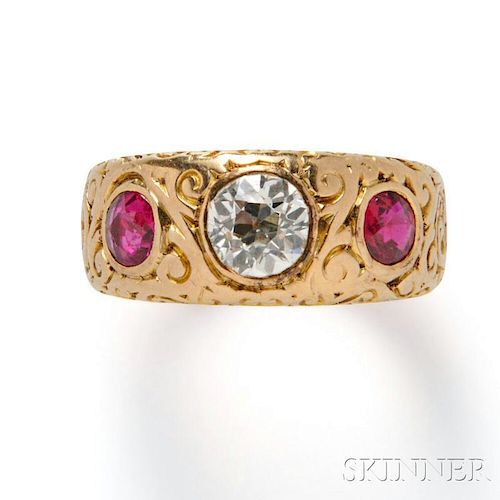 Antique Gold, Diamond, and Ruby Ring