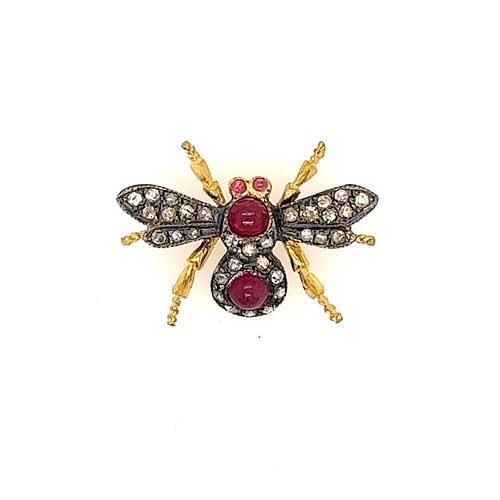 18k Silver Ruby Bug Brooch