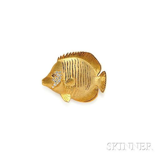 18kt Gold, Colored Diamond, and Diamond Fish Pendant/Brooch