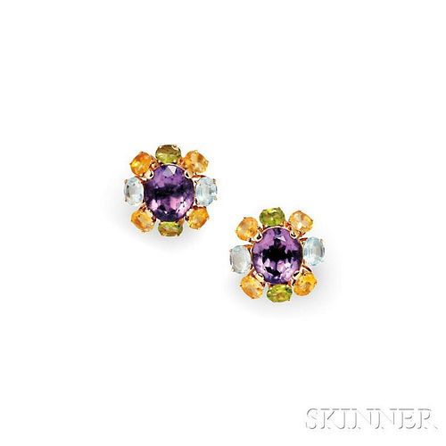 14kt Gold and Gemstone Earclips, Tambetti