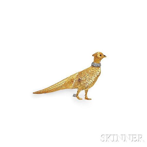18kt Gold and Diamond Pheasant Brooch