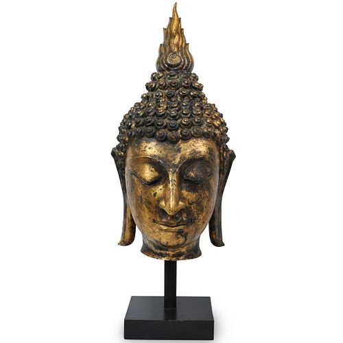Monumental Gilt Bronze Thai Buddha Head Statue