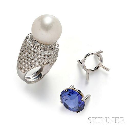 Platinum, Tanzanite, and South Sea Pearl Interchangeable Ring