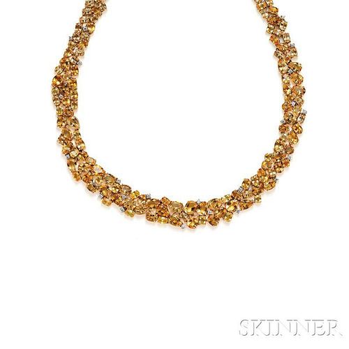 18kt Gold, Citrine, and Diamond Necklace
