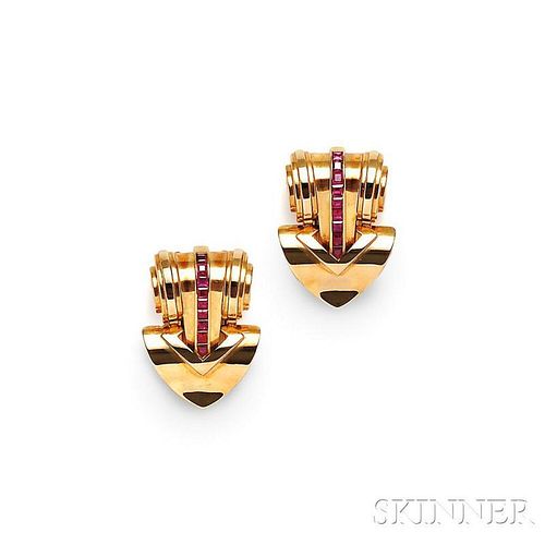 Retro 14kt Gold and Ruby Dress Clips, Tiffany & Co.