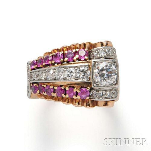 Retro 14kt Gold, Diamond, and Ruby Ring