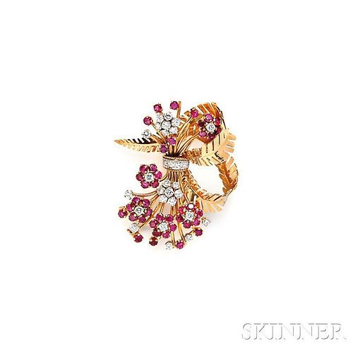 18kt Gold, Ruby, and Diamond Brooch, Vourakis