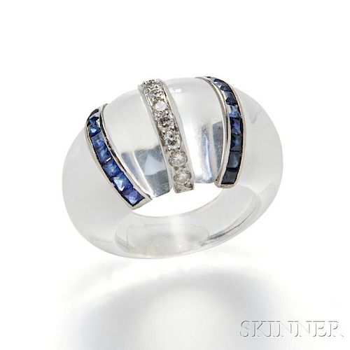 Rock Crystal, Diamond, and Sapphire Ring