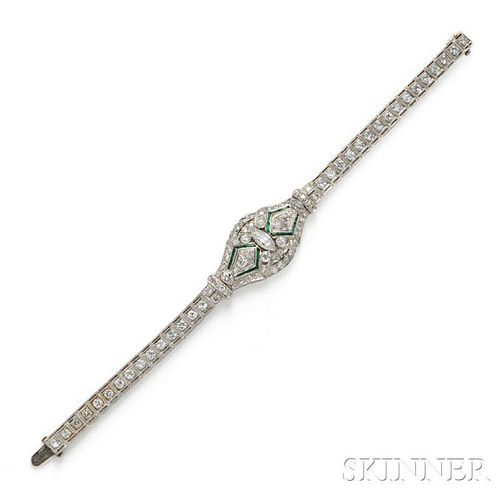 Art Deco Platinum, Diamond, and Emerald Bracelet