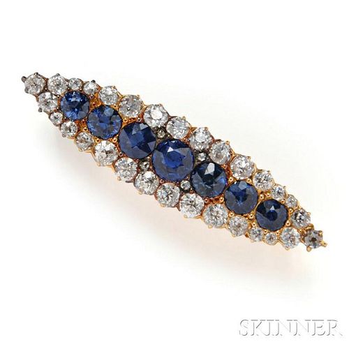 Antique 18kt Gold, Sapphire, and Diamond Brooch