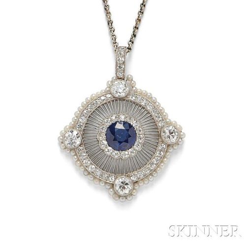 Art Deco Platinum, Sapphire, and Diamond Pendant
