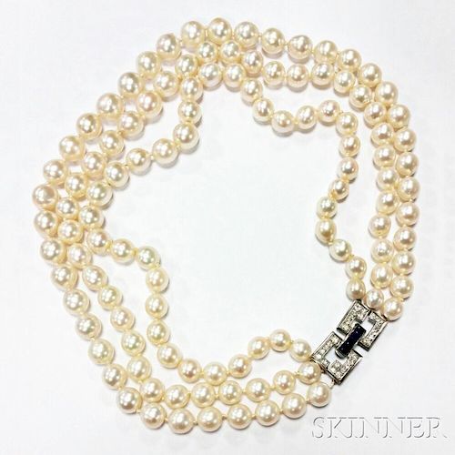 Platinum, Cultured Pearl, Lapis, and Diamond Necklace, Boucheron, Paris