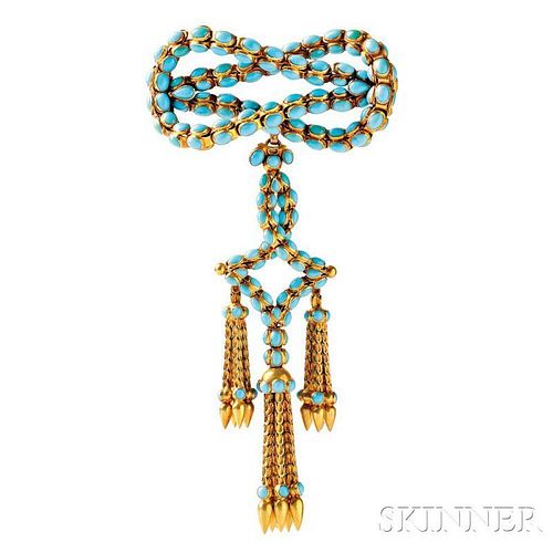 Victorian Gold and Turquoise Lover's Knot Brooch