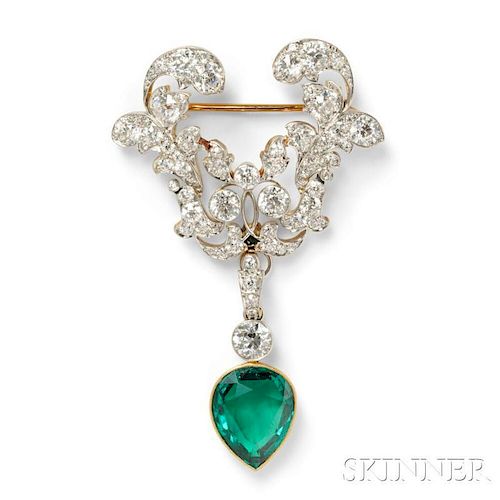 Edwardian Emerald and Diamond Brooch