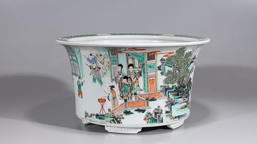 Two Chinese Famille Verte Enameled Porcelain Planters