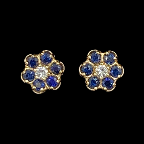 Suna Brothers Sapphire and Diamond Flower Form Earrings