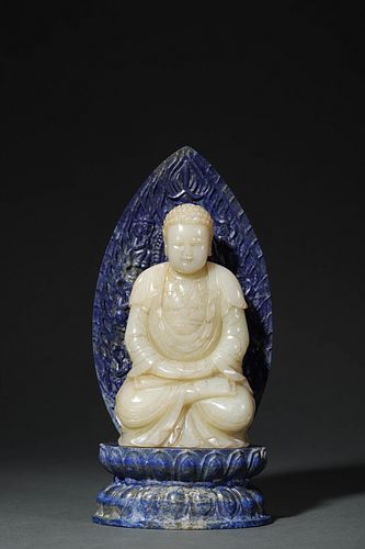 Qing QianLong,  Carved Jade Seated Shakyamuni Buddha Statue