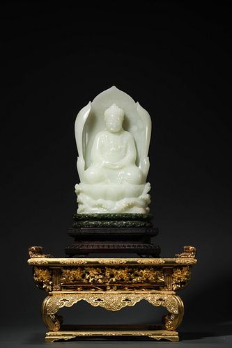QingLong, A Carved Jade Buddha Shakyamuni Statue