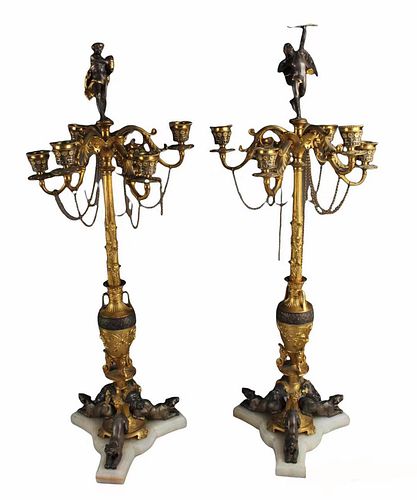 A Pair of Western Styled Gilt bronze Candle Holders 