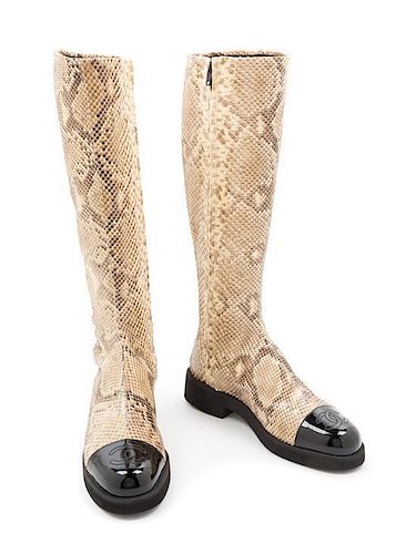 A Pair of Chanel Python Boots, Size 7.