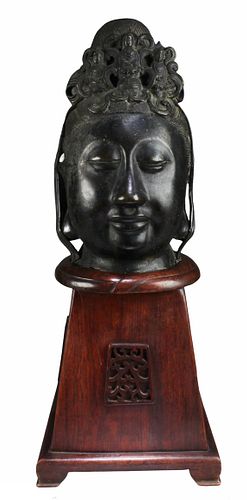 Antique Bronze Guanyin Head, Ming Dynasty