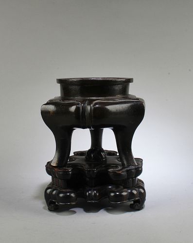 Antique Round Bronze Tripod Censer