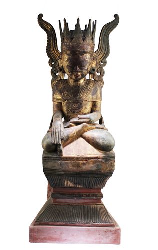 Antique Carved Wooden Buddha Statue