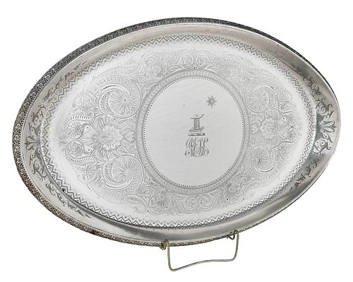 Gorham Sterling Aesthetic Movement Bright Cut Oval Tray