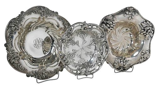 Three Sterling Bowls with Floral Decoration