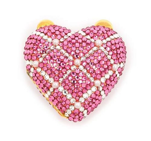 A Karthrine Baumann Crystal Heart Pillbox, 1.5" x 1.5".