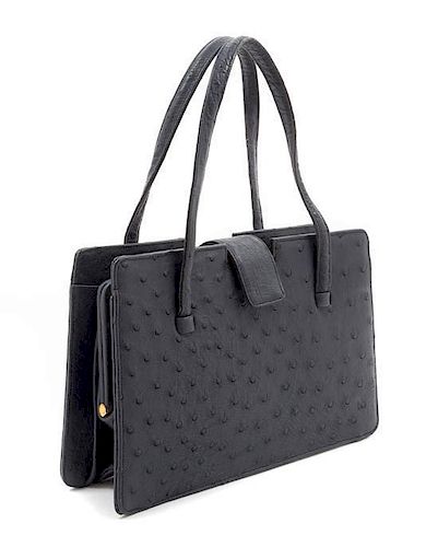 A Koret Blue Ostrich Handbag, 10" x 7" x 3".